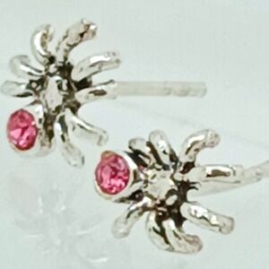 925 Sterling Silver Pink Rhinestone Spider Stud Earrings Arachnid Jewelry